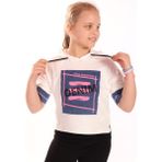 Toontoy Kız Çocuk Denım Baskılı Kapüşonlu Tişört Ekru 12-13 YAŞ