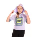 Toontoy Kız Çocuk Denım Baskılı Kapüşonlu Tişört Mavi 10-11 YAŞ