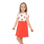 Toontoy Kız Çocuk Eteği Garnili Çiçek Baskılı Elbise Kırmızı 5 YAŞ
