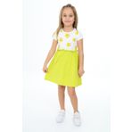 Toontoy Kız Çocuk Eteği Garnili Çiçek Baskılı Elbise Yeşil 6 YAŞ
