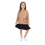 Toontoy Kız Çocuk Eteği Kadife Kalp Baskılı Elbise Kahverengi 3 YAŞ