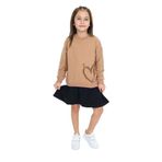 Toontoy Kız Çocuk Eteği Kadife Kalp Baskılı Elbise Kahverengi 5 YAŞ