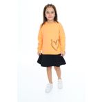 Toontoy Kız Çocuk Eteği Kadife Kalp Baskılı Elbise Oranj 2 YAŞ