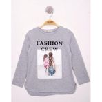 Toontoy Kız Çocuk Fashion Baskılı Tişört Gri Melanj 7 YAŞ