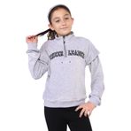 Toontoy Kız Çocuk Fermuar Detaylı Nakışlı Kadife Sweatshirt Gri Melanj 12-13 YAŞ