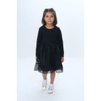 Toontoy Kız Çocuk Fırfırlı Tüllü Elbise - 4 Yaş - Siyah