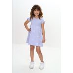 Toontoy Kız Çocuk Fiyonk Baskılı Elbise Mavi 6 YAŞ