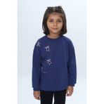 Toontoy Kız Çocuk Fiyonk Kabaran Baskılı Sweatshirt - İndigo - 6 Yaş