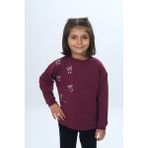 Toontoy Kız Çocuk Fiyonk Kabaran Baskılı Sweatshirt - Mor - 5 Yaş