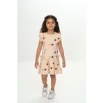 Toontoy Kız Çocuk Fiyonklu Kalp Baskılı Elbise Bej 3 YAŞ