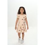 Toontoy Kız Çocuk Fiyonklu Kalp Baskılı Elbise Bej 4 YAŞ