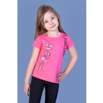 Toontoy Kız Çocuk Flamingo Desenli Taş İşlemeli Baskılı Tişört Fuşya 6 YAŞ
