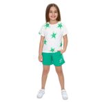 Toontoy Kız Çocuk Garni Çiçek Baskılı Şortlu Takım Çimen Yeşili 3 YAŞ
