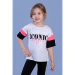 Toontoy Kız Çocuk Garni Detaylı Baskılı Tişört Gri Melanj 8 YAŞ