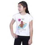Toontoy Kız Çocuk Garni Detaylı Taş İşlemeli Baskılı Tişört Ekru 10 YAŞ