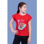 Toontoy Kız Çocuk Garni Detaylı Taş İşlemeli Baskılı Tişört Kırmızı 12 YAŞ