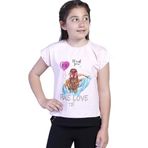 Toontoy Kız Çocuk Garni Detaylı Taş İşlemeli Baskılı Tişört Pudra 10 YAŞ