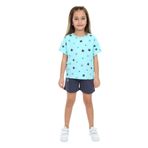 Toontoy Kız Çocuk Garni Komple Çiçek Baskılı Şortlu Takım Mint Yeşili 3 YAŞ