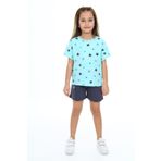 Toontoy Kız Çocuk Garni Komple Çiçek Baskılı Şortlu Takım Mint Yeşili 5 YAŞ