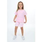 Toontoy Kız Çocuk Garni ve Üst Çiçek Baskılı Şortlu Takım Açık Pembe 2 YAŞ
