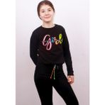Toontoy Kız Çocuk Girl Baskılı Sweatshirt - 10 Yaş - Siyah