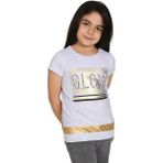 Toontoy Kız Çocuk Glow Baskılı T-Shirt - 7 Yaş - Gri Melanj