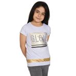 Toontoy Kız Çocuk Glow Baskılı Tişört Gri Melanj 5 YAŞ