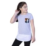 Toontoy Kız Çocuk Göğsü Cepli Pul Nakışlı Tişört Gri Melanj 12 YAŞ