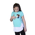 Toontoy Kız Çocuk Göğsü Cepli Pul Nakışlı Tişört Mint Yeşili 8 YAŞ