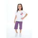 Toontoy Kız Çocuk Göğsü Çiçek Baskılı Nıce Smell Yazılı Kaprili Takım Mor 5 YAŞ