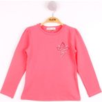 Toontoy Kız Çocuk Göğsü Çiçek Nakışlı T-Shirt Nar Çiçeği 8 YAŞ