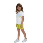 Toontoy Kız Çocuk Göğsü Çiçek Yazı Baskılı Şortlu Takım Açık Yeşil 3 YAŞ