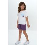 Toontoy Kız Çocuk Göğsü Çiçek Yazı Baskılı Şortlu Takım Mor 4 YAŞ