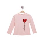Toontoy Kız Çocuk Göğsü Pul Nakışlı T-Shirt Pudra 3 YAŞ