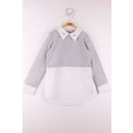 Toontoy Kız Çocuk Gömlek Detaylı Yakası İncili Okul Sweatshirt Gri Melanj 8 YAŞ