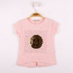 Toontoy Kız Çocuk Gülen Yüz Pullu Nakış T-shirt - 4 Yaş - Pembe