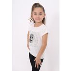 Toontoy Kız Çocuk Gülen Yüz Pullu Nakış Tişört Ekru 4 YAŞ