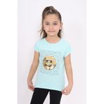 Toontoy Kız Çocuk Gülen Yüz Pullu Nakış Tişört Mint Yeşili 3 YAŞ
