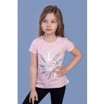 Toontoy Kız Çocuk Güneş Varaklı Tişört Pembe Melanj 8 YAŞ