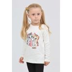 Toontoy Kız Çocuk Ikili Kedi Baskılı Sweatshirt - 3 Yaş - Ekru