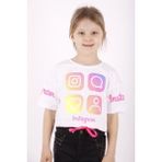 Toontoy Kız Çocuk Instagram Baskılı Crop T-Shirt - 6 Yaş - Beyaz