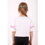Toontoy Kız Çocuk Instagram Baskılı Crop Tişört Beyaz 6 YAŞ