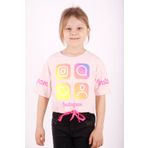Toontoy Kız Çocuk Instagram Baskılı Crop Tişört Pudra 6 YAŞ