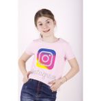 Toontoy Kız Çocuk Instagram Baskılı T-Shirt - 10 Yaş - Açık Pembe