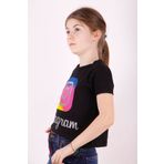 Toontoy Kız Çocuk Instagram Baskılı Tişört Siyah 8 YAŞ