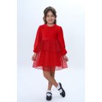 Toontoy Kız Çocuk Kadife Kat Kat Fırfır Detaylı Elbise - 8 Yaş - Kırmızı