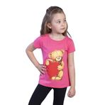 Toontoy Kız Çocuk Kalpli Ayıcık Baskılı Taş İşlemeli Tişört Fuşya 6 YAŞ
