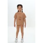 Toontoy Kız Çocuk Kalpli Fiyonk Baskılı Kaprili Takım Kahve 1 YAŞ