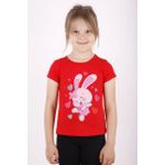 Toontoy Kız Çocuk Kalpli Tavşan Baskılı T-Shirt - 2 Yaş - Kırmızı