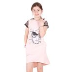 Toontoy Kız Çocuk Kapşonlu Cepli Elbise Pudra 5 YAŞ